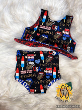 Load image into Gallery viewer, Fourth of July/Leopard Reversible Swim Preorder
