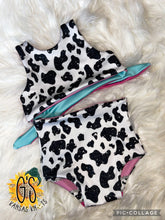 Load image into Gallery viewer, Preorder Reversible Swim Cow Stripes/Glitter Cow
